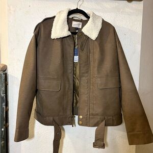 Universal Thread Tan Quilted Jacket with Shearling Collar
